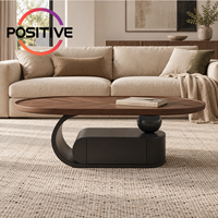 Table basse ovale avec tiroir de rangement, design italien de luxe, style moderne du milieu du siècle, meubles de salon, fabrication OEM ODM directe d'usine
