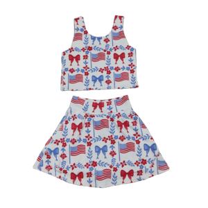 Ensemble jupe sans manches GSD3499 RTS pour petite fille, motif drapeau bleu et rouge du 4 juillet, vente en gros, vêtements pour tout-petits et enfants - Product Image 1