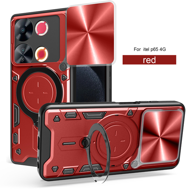 New Design Lens Protection Window Slide TPU PC 2 in 1 Magnetic Ring Stand Defender Phone Case for Itel P65 4G P55 5G RS4 4G