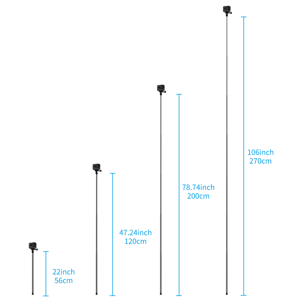 Длинные селфи 106 "270 см экшн-камеры Go Pro углеродного волокна для съемки, селфи палка, растяжимый легкий палку для селфи монопод для спортивных камер gopro