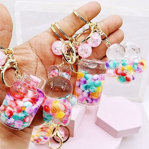 Custom Acrylic Colorful Beads Quicksand Bottle <b>Key</b> <b>Chain</b> Cute Rabbit Oil Floating KeyChain Bags Pendant Small <b>Key</b> Ring Gift - Product Image 3