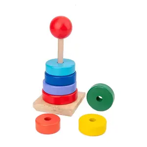 Klassisches Lelzspielzeug hölzerner Regenbogen-Staplerringe Babyspielzeug hölzerner Ring-Stapler für Kleinkinder und Kleinkinder