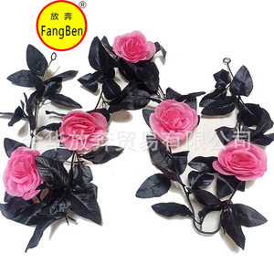 Guirlande de roses artificielles non contrôlée, 172 cm de long, en tissu polyester, feuilles noires et roses, pour la décoration intérieure et les accessoires extérieurs - Product Image 5