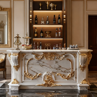 Comptoir de bar en marbre européen sculpté à la main, antique, durable, pour usage extérieur, couleur et taille personnalisables