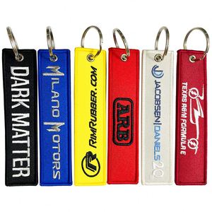 Hot Sale <b>Anime</b> Woven Jet Tag Fabric <b>Keychain</b> Embroidered Brand Motorcycle Flight Label for Key Holder - Product Image 2