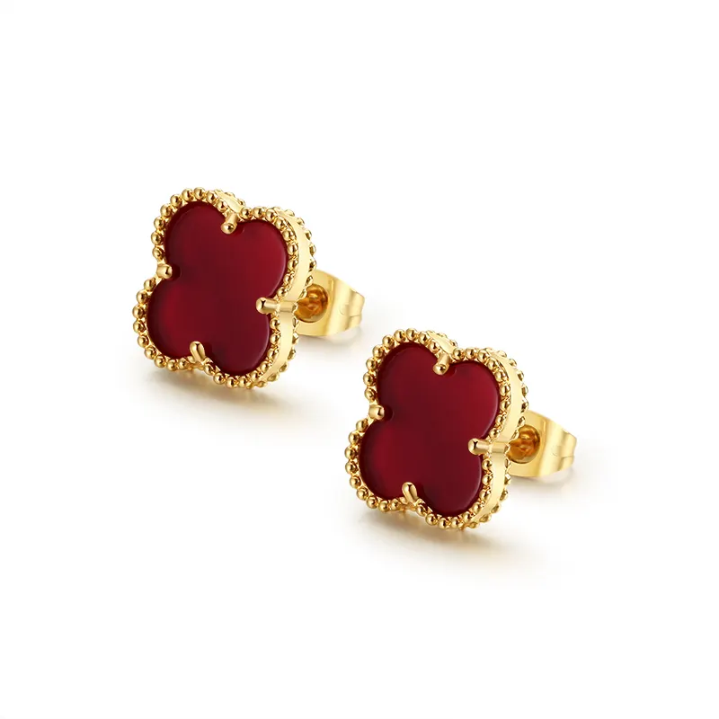 Customized Wholesale brand Jewelry red Earrings Stainless Steel Earring Studs woman