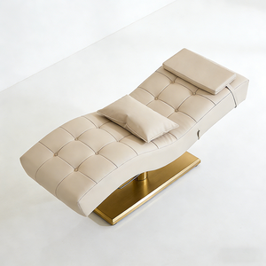 Tempat Tidur Kosmetik Alis Modern dengan Alas Persegi Panjang Emas, Tinggi Dapat Disesuaikan, untuk Salon Kecantikan Modern, Tempat Tidur Bulu Mata dengan Penyesuaian Kepala - Product Image 2