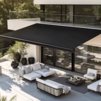 Auvent électrique 5x3m avec structure en aluminium, tissu imperméable, auvent rétractable avec éclairage LED, auvent de terrasse extérieur