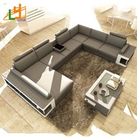 Ensemble de canapés en cuir véritable en forme de U pour salon, avec étagère, rembourrage en éponge de haute qualité, idéal pour appartement