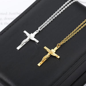 Colgante de Cruz de Jesús Popular en Oro de 18k, Joyería <span class=keywords><strong>Cristiana</strong></span> de Moda, Collar con Colgante para Hombre - Product Image 1
