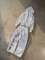 Sweat à capuche zippé court double couche effet délavé vintage et pantalon de survêtement large avec broderie gothique, logo personnalisé, ODM OEM