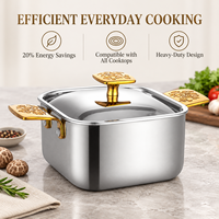 WOXIANG Marmite carrée 16 cm en acier inoxydable triple épaisseur, corps estampé durable, compatible lave-vaisselle