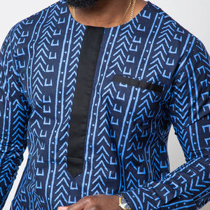 Chemise traditionnelle à imprimé africain Bleu marine Imprimé Hommes Top 100% Chemise en coton ciré pour la nouvelle saison - Product Image 2