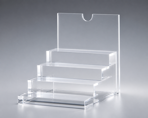 Présentoir cosmétique de luxe personnalisé HOTEAM en acrylique transparent, 4 niveaux, avec support solide et plaque arrière pour produits de soin et parfums - Product Image 2