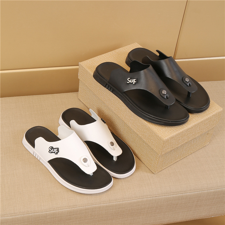 Trendy First Layer Cowhide Non-slip Sandals Summer Beach Casual Slippers Shoes