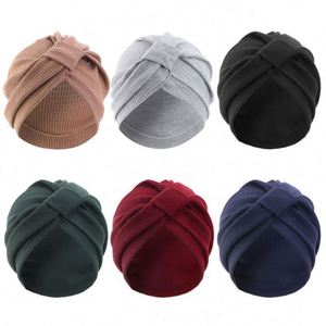 Fashion Waffle Pre <b>Tied</b> Headwrap European American Style Solid Color Multifunction Stretch Cotton Inner Hijabs Bonnet for Ladies - Product Image 3