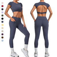 Robe à manches courtes pour femme, Leggings froncés pour femme, Ensemble de yoga pour femme, Crop top de sport pour femme (fabricant)
