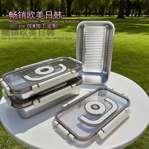 Food <b>Storage</b> Container Rectangle 304 Stainless Steel Airtight With Lid Snap Lock Design Freezer Safe <b>PC</b> Handle - Product Image 5