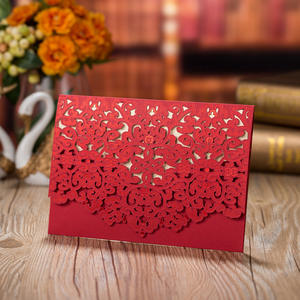 Cartes de mariage rouge pour invités avec impression gratuite, carte cadeau élégante découpée au Laser, carte d'invitation de mariage en papier - Product Image 5