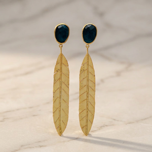 Boucles d'oreilles pendantes en laiton faites à la main avec perles, plaquées or 18 carats, style bohème tendance - Product Image 2