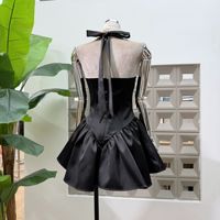 Robe de soirée pour femme à col suspendu, robe élégante sans manches à dos nu avec sequins et col carré