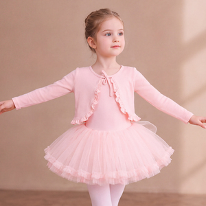 Chaqueta de punto tipo cárdigan para niñas, manga larga, con lazo de diamantes de imitación y volantes, para práctica de ballet en estudio - Product Image 1