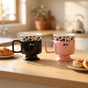 Vintage Floral European Style Light Luxury <b>Ceramic</b> Goblet Coffee <b>Cup</b> with Handle Microwave Safe for Office & Breakfast Use - Product Image 3