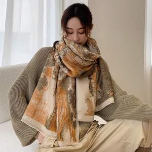 Bufanda de estilo chino para mujer, pañuelo de <span class=keywords><strong>Cachemira</strong></span> de doble cara, elegante, retro, de invierno, con <span class=keywords><strong>mapa</strong></span> de orilla del río, Festival qinging - Product Image 2