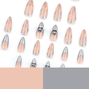 24 pièces métal argenté flamme français y2k ancre amande <span class=keywords><strong>ongles</strong></span> conseils Art acrylique presse sur <span class=keywords><strong>ongles</strong></span> <span class=keywords><strong>ongles</strong></span> artificiels <span class=keywords><strong>faux</strong></span> <span class=keywords><strong>ongles</strong></span> 3678 - Product Image 4