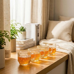 Glass Coffee <b>Cup</b> <b>Set</b> 300Ml Stackable With Handle For Afternoon <b>Tea</b> Adults - Product Image 2