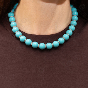 Collier boule disco turquoise Gemnel, rondelles de diamant noircies, plaqué argent 925, perles dorées, pour femme - Product Image 3