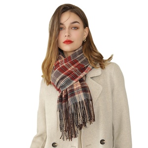 Jingmi OEM chal de LANA mới thời trang sọc kẻ sọc khăn khăn choàng Cashmere râu của phụ nữ - Product Image 2