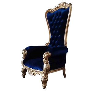 Chaises de salon à dossier haut en velours bleu foncé - Product Image 1