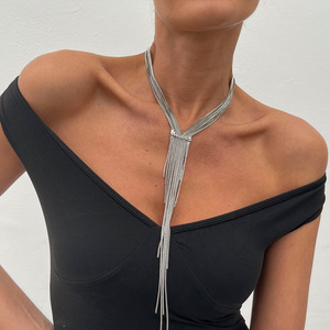 Collar de Eslabones Geométricos en Forma de Y, Chapado en Oro, Estilo Europeo Americano, Simple, para Mujer, Estilo Frío, Multicapa, con Cuentas CCB - Product Image 1