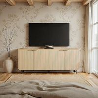 Buffet en chêne clair cannelé, armoire à 4 portes pour salon, cuisine, entrée