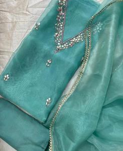 Semi Stitched Pure Organza Silk Suit Piece with Hand Embroidery Kurta <b>Pant</b> Dupatta Women's Designer Ethnic Wear Traditional Wear - Product Image 5