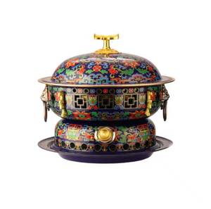 เตาทองเหลืองขนาดใหญ่ ยี่ห้อซุนค์  ลายเคลือบแบบตะวันออก ทนความร้อน ลายคลาสสิกสีเหลืองน้ำเงิน ใช้กับเตาแก๊ส - Product Image 1