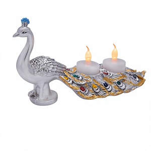 R.K.INTERNATIONAL 999 <b>Silver</b> Plated Brass Peacock Candle Holder Set | Luxury Handmade Heat Resistant Eco-Friendly Tabletop Stand - Product Image 5