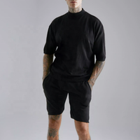 Ensemble haut de gamme en coton biologique à col haut et à épaules tombantes et ourlet côtelé Streetwear T-shirt lourd et short décontracté