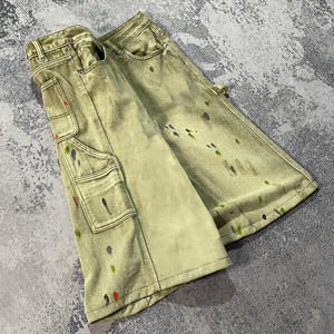 맞춤형 플러스 사이즈 여름 자수 데님 반바지 면 빈티지 친환경 남성용 배기핏 애시드 워시 디스트레스드 페인트 진 - Product Image 3