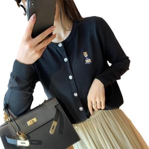 <span class=keywords><strong>Pull</strong></span> cardigan en tricot à manches longues White <span class=keywords><strong>Bear</strong></span> pour femmes, automne et hiver 2025, nouveau haut court noir ample - Product Image 5