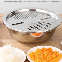 Bol de cuisine multifonction 3 en 1 en acier inoxydable avec passoire et râpes, bols à salade en acier inoxydable de différentes tailles