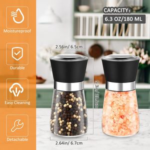 Factory 180ml 200ml 304 Sea Salt <b>Pepper</b> Kitchen Household Glass Seasoning Grinding Bottle Manual Stainless Steel <b>Pepper</b> <b>Grinder</b> - Product Image 3