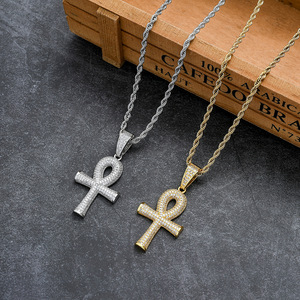 Three-dimensional <b>cross</b> pendant <b>chain</b>, hip-hop jewelry, accessories, full zirconium <b>cross</b> necklace. - Product Image 3