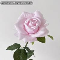 Bunga Mawar Buatan Tiruan Faux Mousse Rose Real Touch Vintage dengan Daun, Mawar Buatan untuk Toko Bunga, Vas Rumah, MOQ