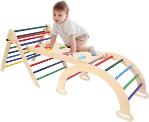 Rainbow Wood Triangle Climber Set mit Rampe Montessori Climbing Kleinkind Spielzeug 3 in 1 Faltbarer Indoor Holz kletter rahmen