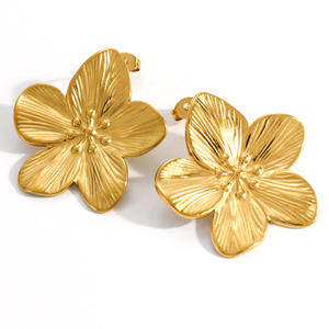 Flower Stud <b>Earrings</b> Gold Plated Zinc Alloy Stainless Steel <b>Post</b> For Women Fashion Jewelry EH11251G - Product Image 5