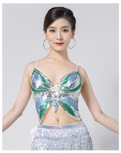 Top de Danza del Vientre para Mujer, de Poliéster, con Bordado de Mariposa, sin Espalda, Tipo Bandeau, con Velo Corto en los Hombros - Product Image 6