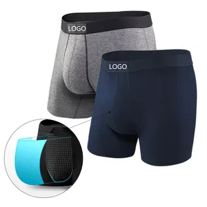 Coifa boxer masculina personalizada com logotipo de OEM, roupa íntima básica sólida e respirável para homens, confortável