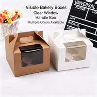 Boîte à muffins en papier kraft en stock, boîte d'emballage pour pâtisseries avec fenêtre transparente, boîte cadeau pour gâteaux de lune à emporter avec plateau intérieur